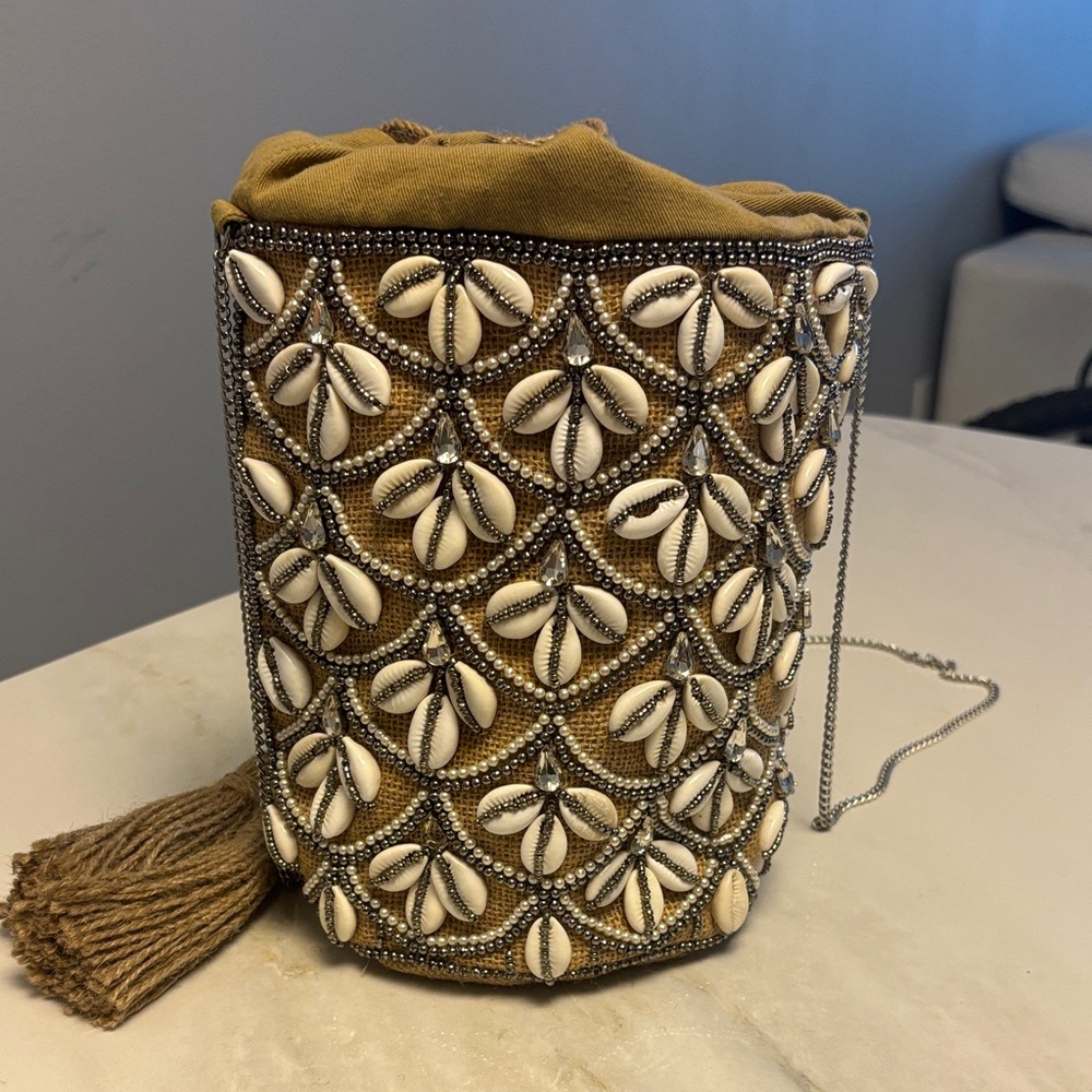 Shell-Embellished Drawstring Mini Bucket Bag In M… - image 3